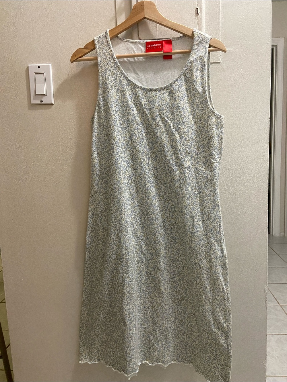 Liz Claiborne Light Blue and White Floral Midi Tank Dress